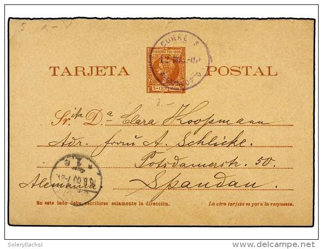 COLONIAS ESPA&Ntilde;OLAS: FERNANDO POO. 1900. Entero Postal De 3 Cts. Casta&ntilde;o Rojo Circulado A... - Other & Unclassified