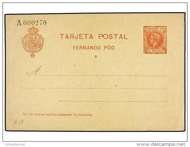 COLONIAS ESPA&Ntilde;OLAS: FERNANDO POO. Entero Postal De 10 Cts. Rosa Carm&iacute;n En Nuevo (Ed. 19). Cat.... - Autres & Non Classés