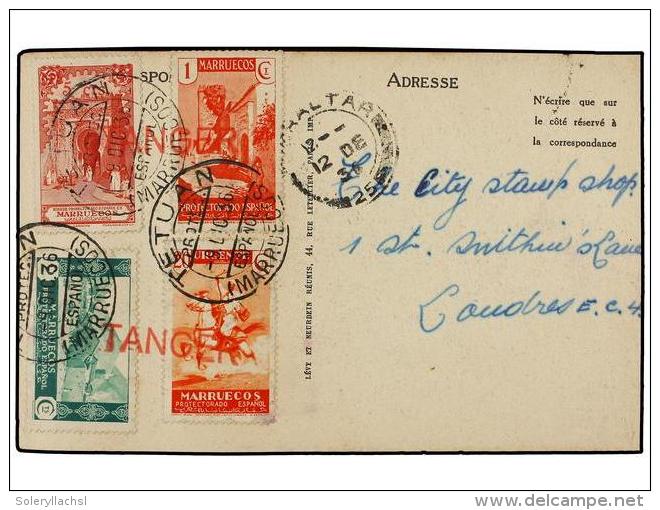 MARRUECOS. 1936. T&Aacute;NGER A LONDRES. 1 Cto., 2 Cts., 5 Cts. Y 20 Cts. Sobre Tarjeta Postal Marca... - Autres & Non Classés