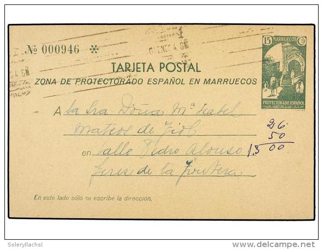 MARRUECOS. Entero Postal De 15 Cts. Verde Circulado De TETU&Aacute;N A JEREZ (Ed. 20). - Autres & Non Classés