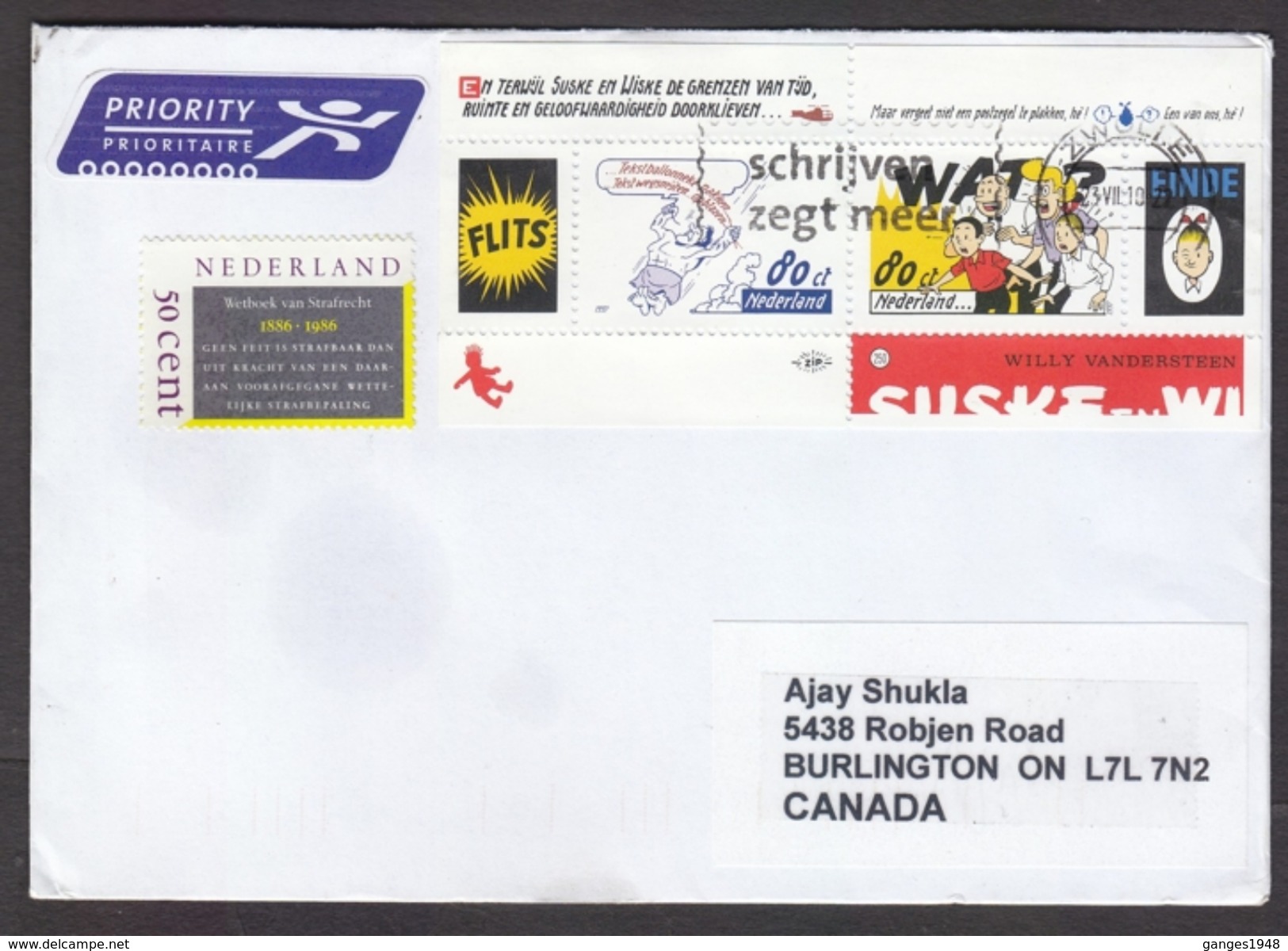 Nederland  Cartoons  1997  Ciske &  Wiske  2v  Sheet  On  Mailed Cover To  Canada  #  94352 - Bandes Dessinées