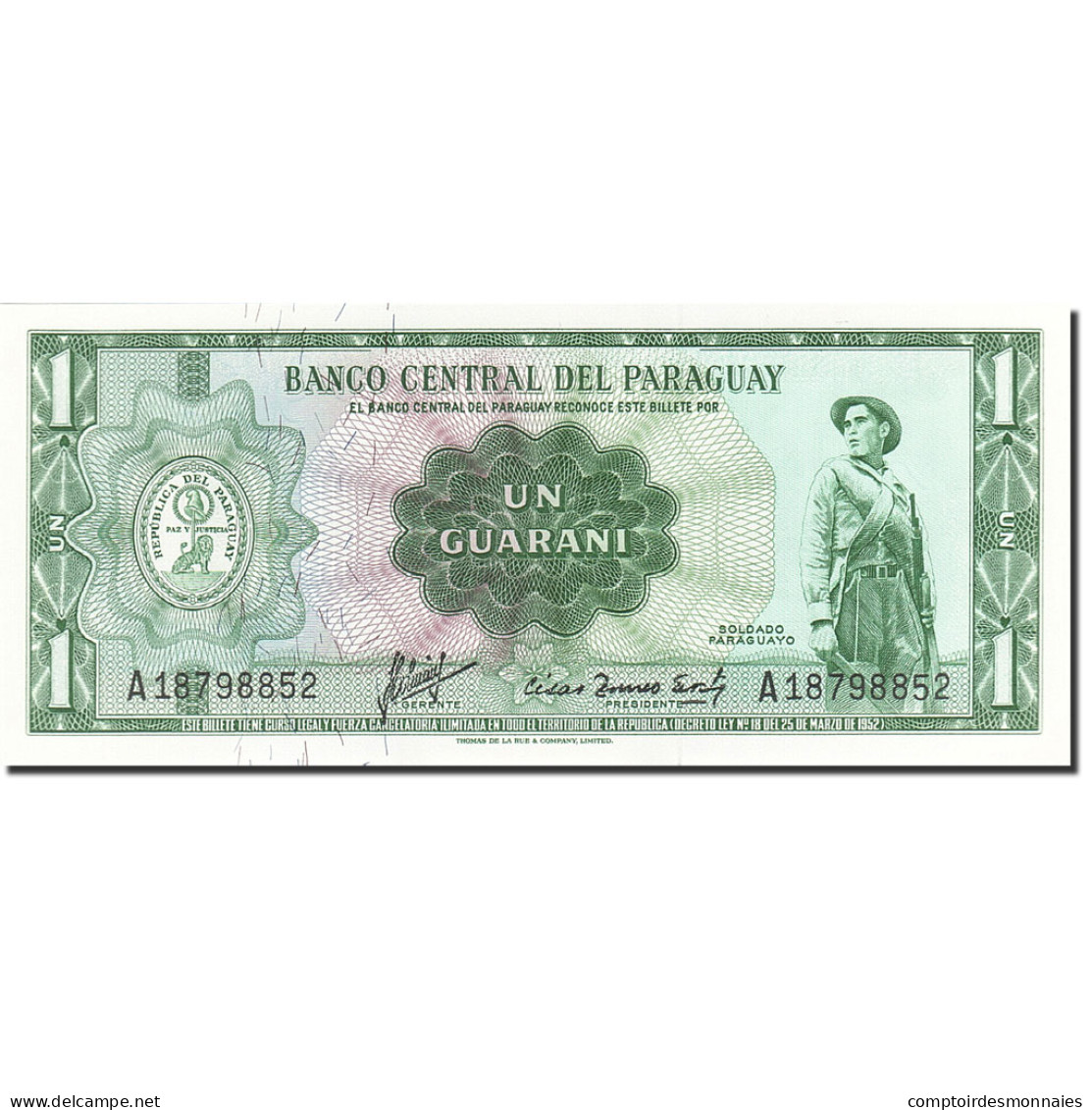 Billet, Paraguay, 1 Guarani, 1952, 1952, KM:193a, SPL - Paraguay