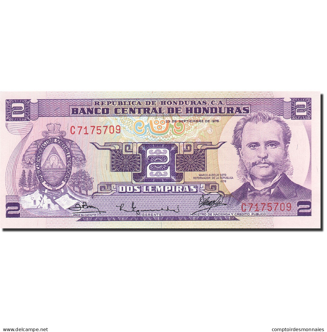 Billet, Honduras, 2 Lempiras, 1976, 1976-09-23, KM:61, NEUF - Honduras