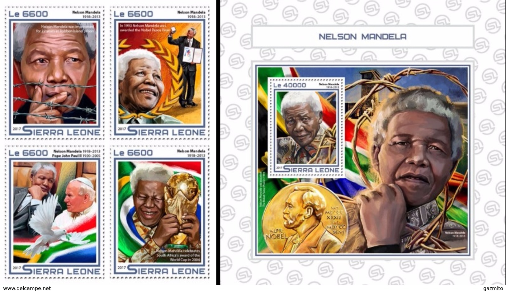 Sierra Leone 2017, Mandela, Pope J. Paul II, Football World Cup, 4val In BF +BF - 2010 – South Africa