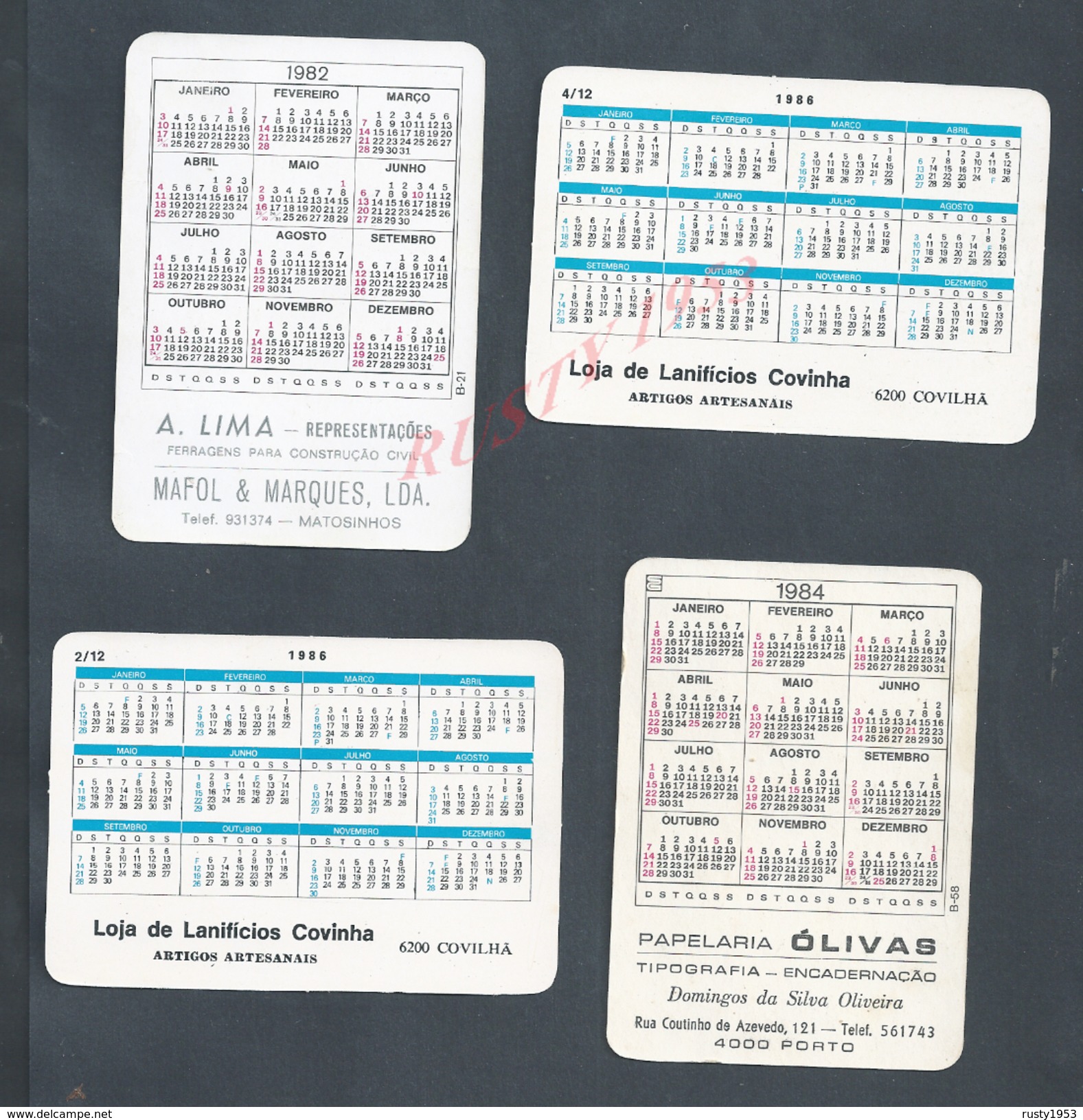 LOT DE 4 PETITS CALENDRIER EROTIQUE TYPE PIN UP DU PORTUGAL  : - Grand Format : 1981-90