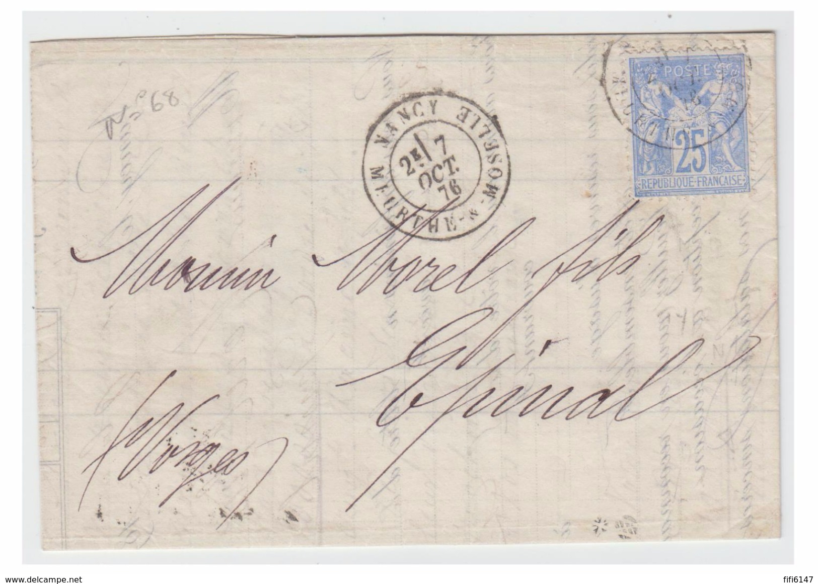 FRANCE -- TYPE SAGE -- N° 68 SUR LETTRE DE NANCY POUR EPINAL 1876-- - 1876-1878 Sage (Typ I)