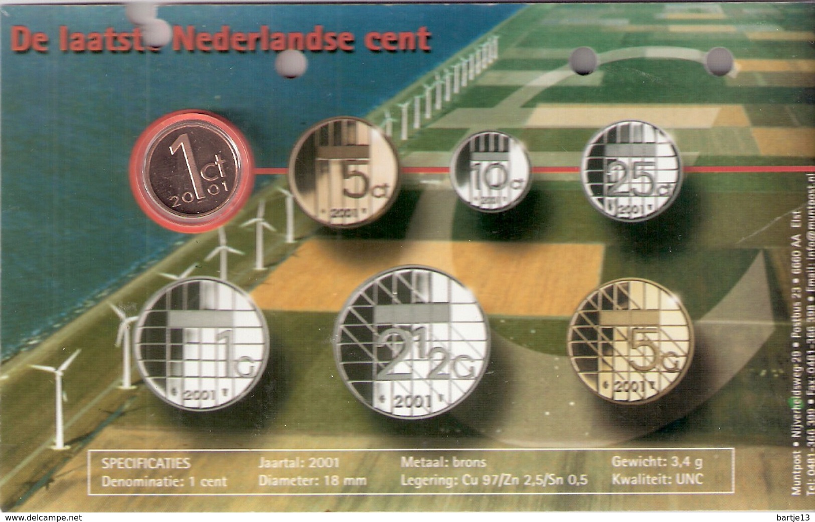 NEDERLAND LAATSTE CENT 2001 BEATRIX - NEVER ISSUED IN CARD - Monnaies Commerciales