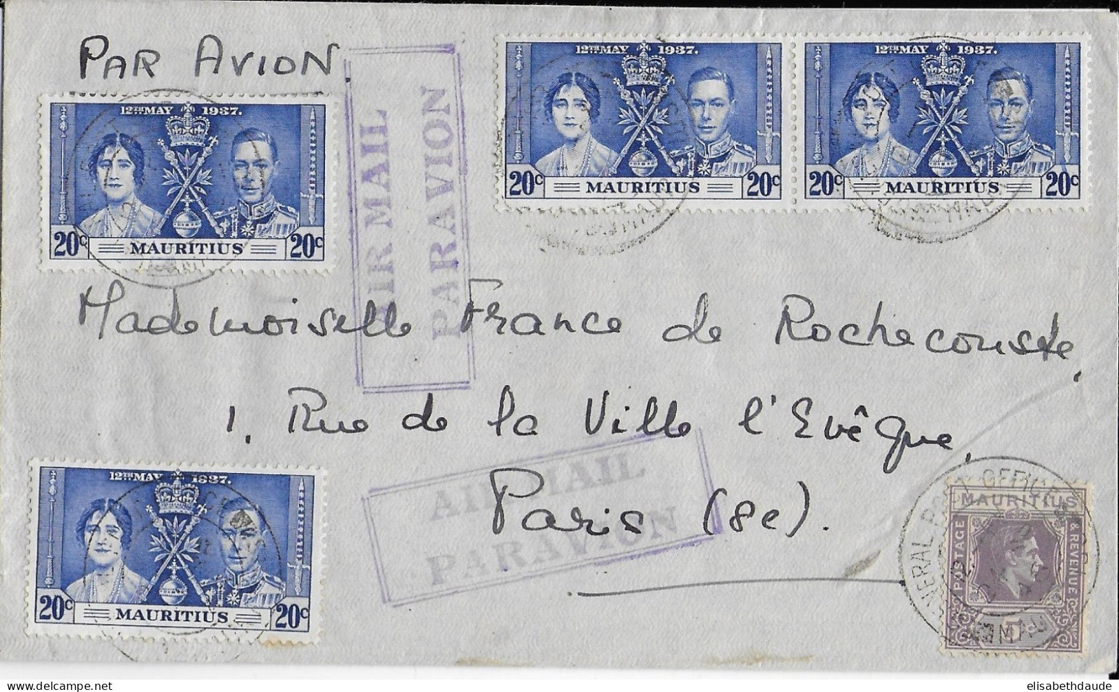 MAURITIUS - 1946 - LETTRE Par AVION De CUREPIPE  => PARIS - Mauritius (...-1967)