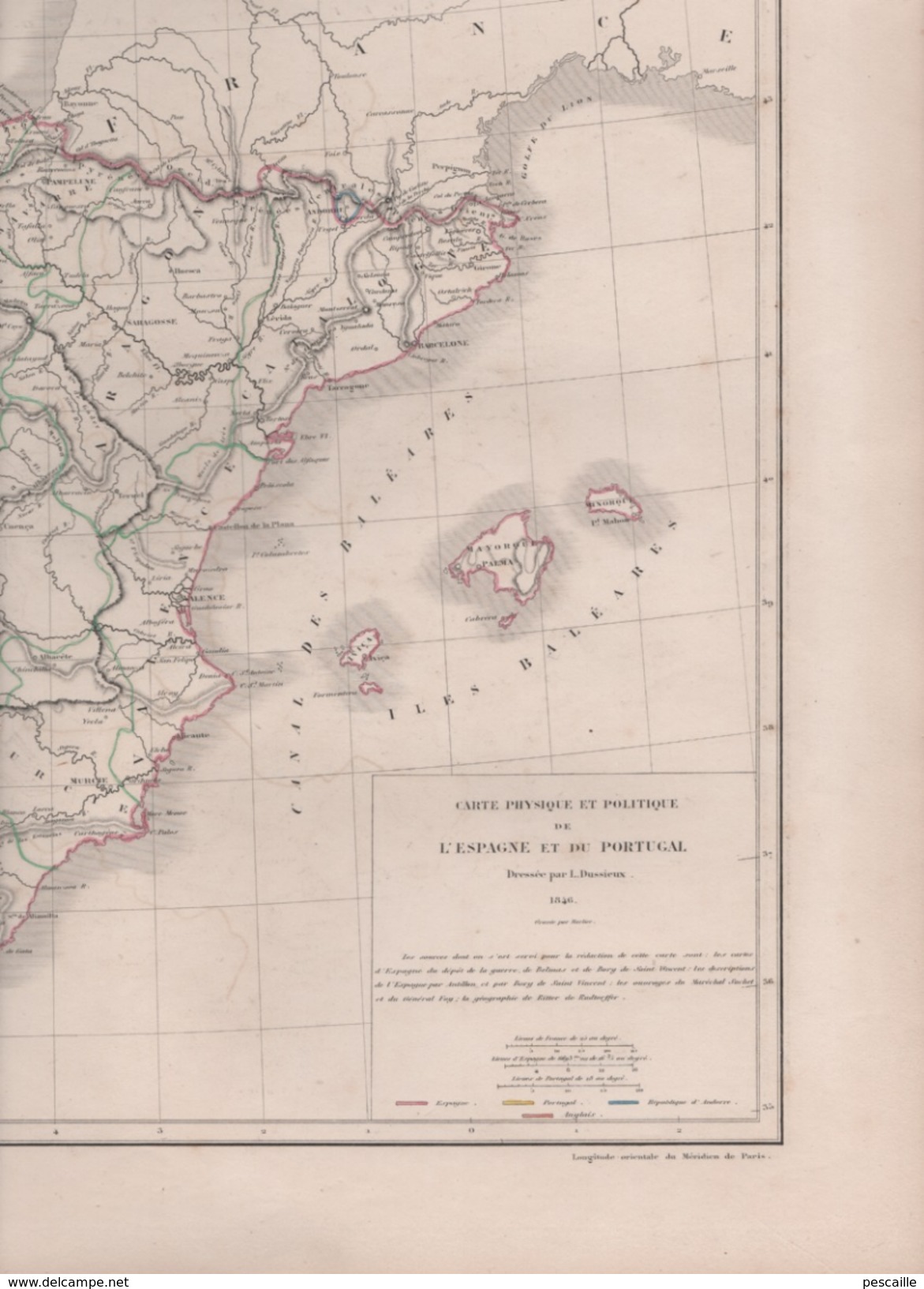 CARTE PHYSIQUE ET POLITIQUE DE L' ESPAGNE ET DU PORTUGAL DRESSEE PAR L. DUSSIEUX 1846 - ( REPUBLIQUE D' ANDORRE ) - Mapas Geográficas