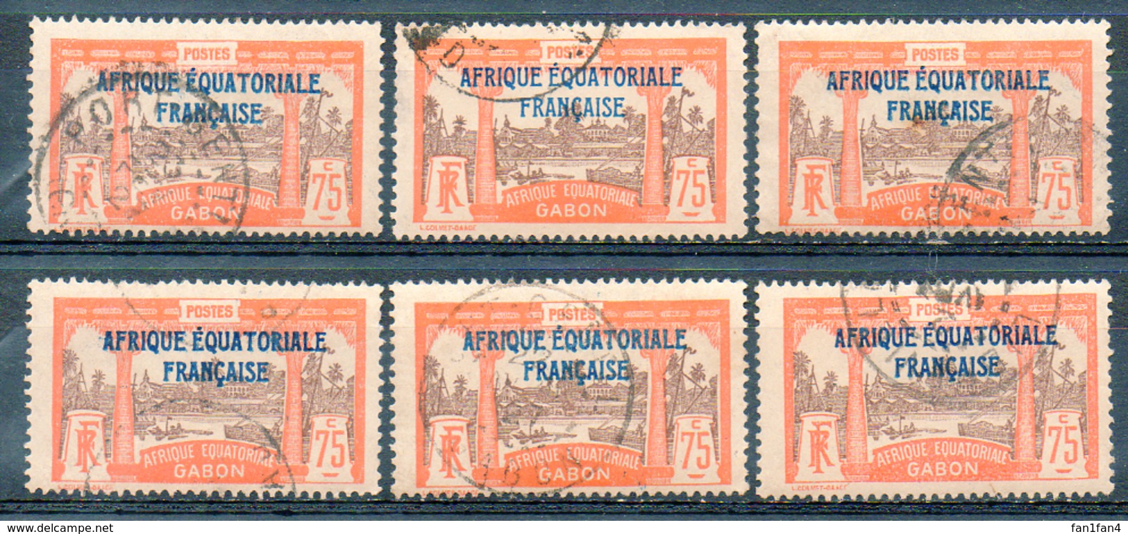 Colonies Françaises Et Protectorats (GABON) - 1924-27 - 6 Exemplaires Du N° 104 - 75 C. Rouge-orange Et Brun-lilas - Gebraucht