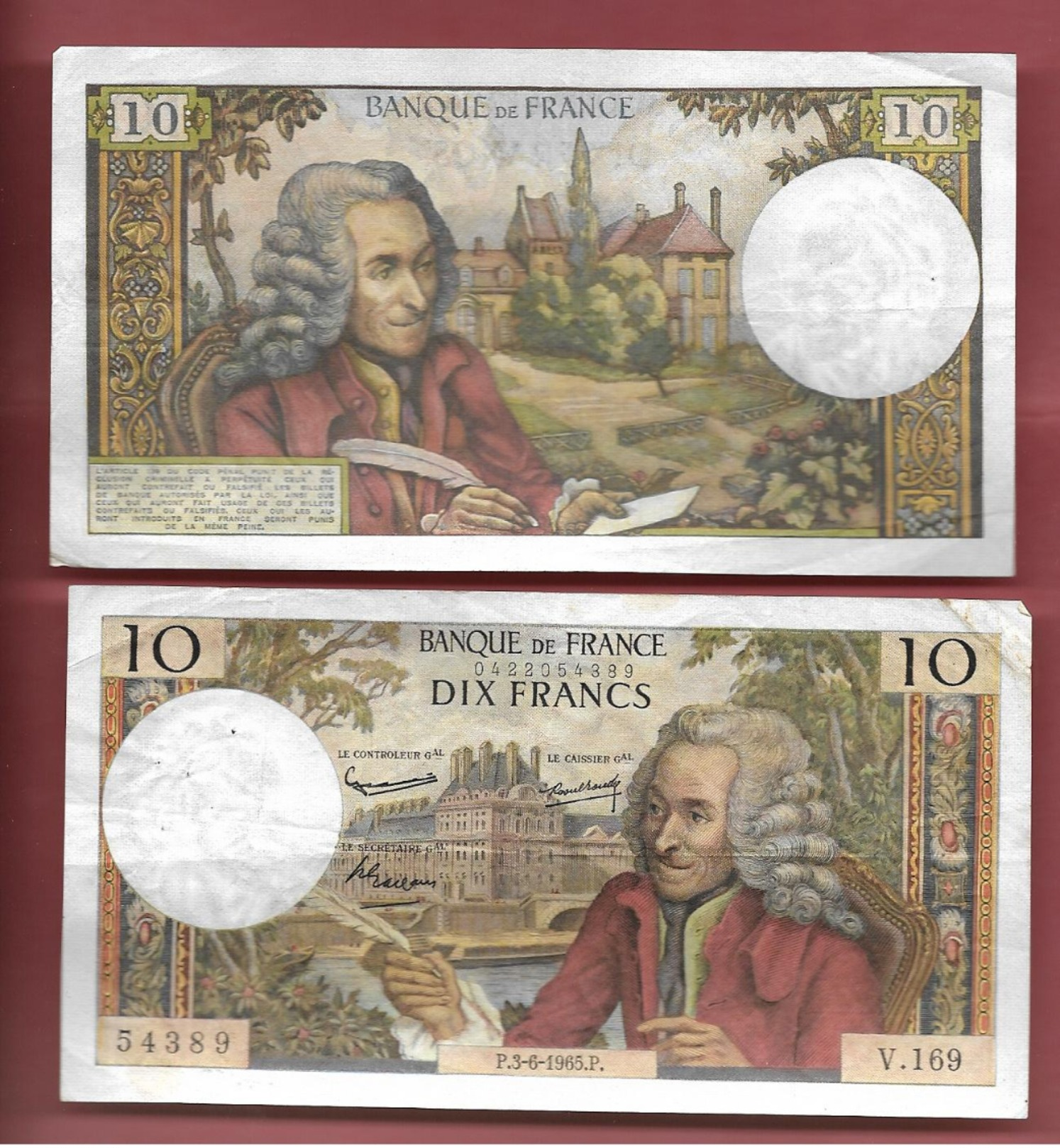 Billet De 10 Francs  Voltaire  P.3.6.1965.P    Série V.169  54389 - 10 F 1963-1973 ''Voltaire''