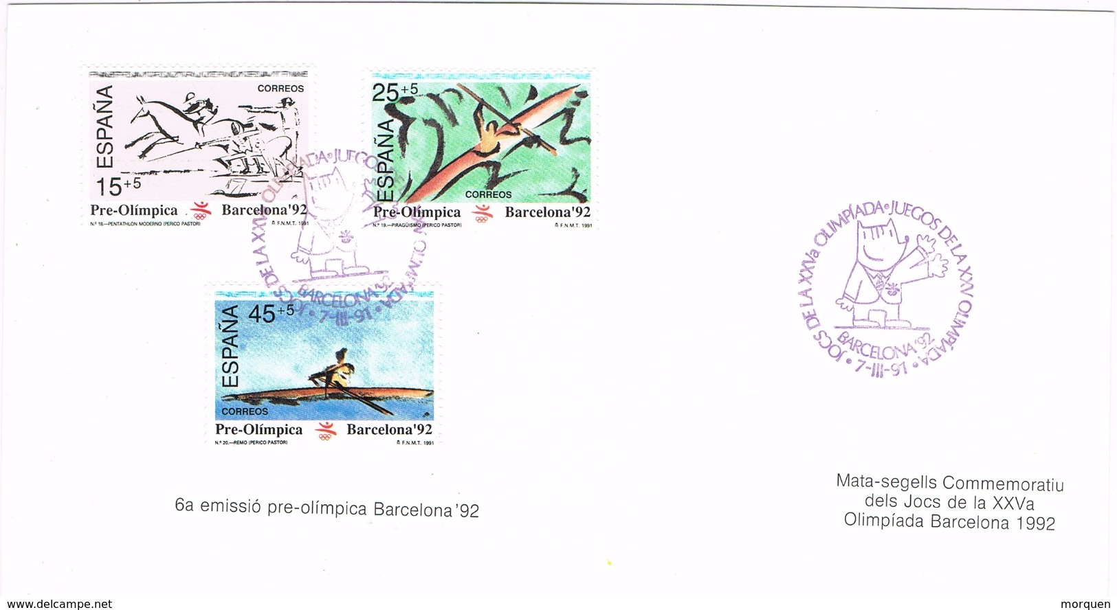 24566. Tarjeta Souvenir BARCELONA 1992. Olimpiadas, 6ª Emision Pre Olimpica, Num 3104-3106 - Cartas & Documentos