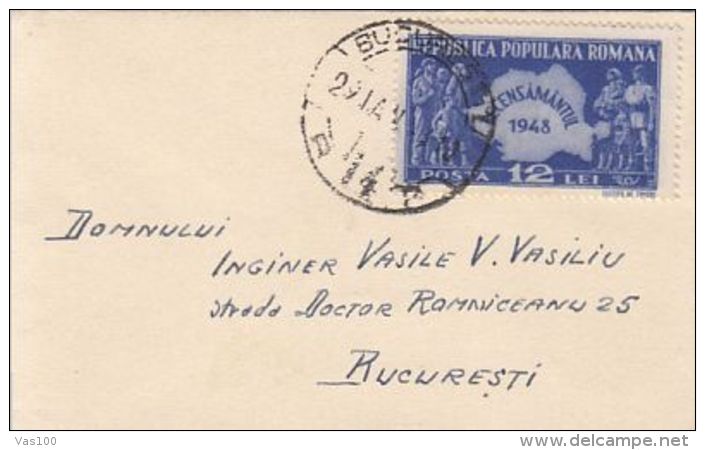 POPULATION CENSUS, STAMP ON LILIPUT COVER, 1948, ROMANIA - Lettres & Documents