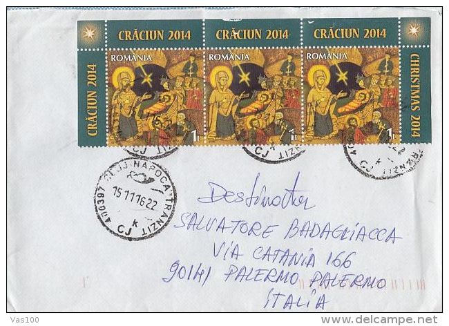 CHRISTMAS, JESUS' BIRTH, PEACH BLOSSOM, STAMPS ON COVER, 2016, ROMANIA - Lettres & Documents