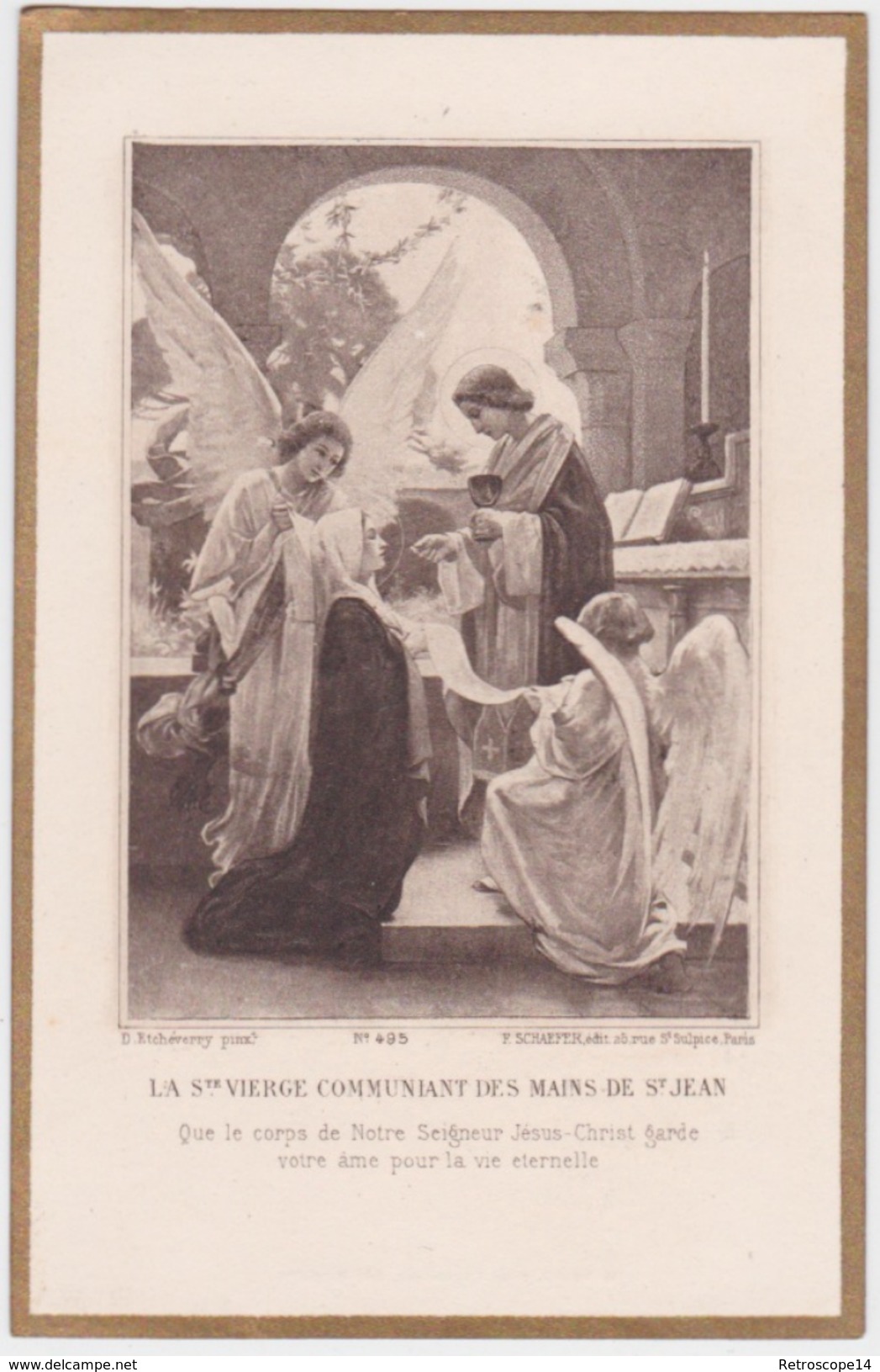 DENIS ETCHEVERRY, LA VIERGE ET ST JEAN. Marguerite DEMIANS, Communion 1909 San Remo (Italie). - Santini