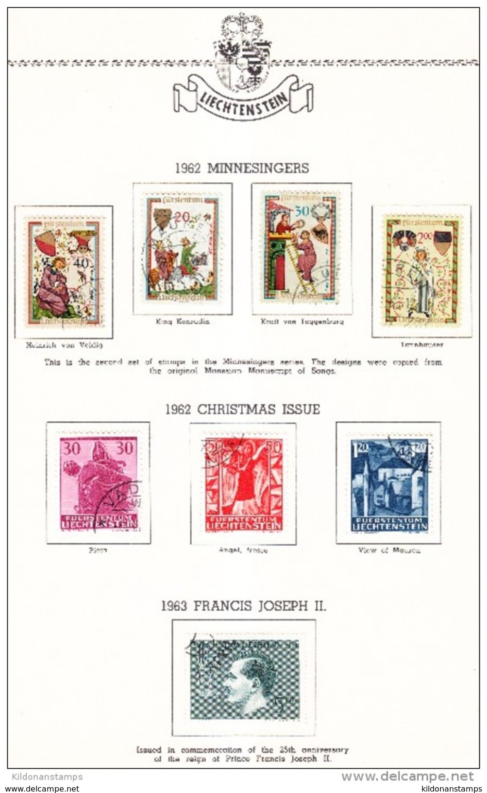 Liechtenstein 1912-66 cancelled collection, Minkus album & pages, Sc# see notes