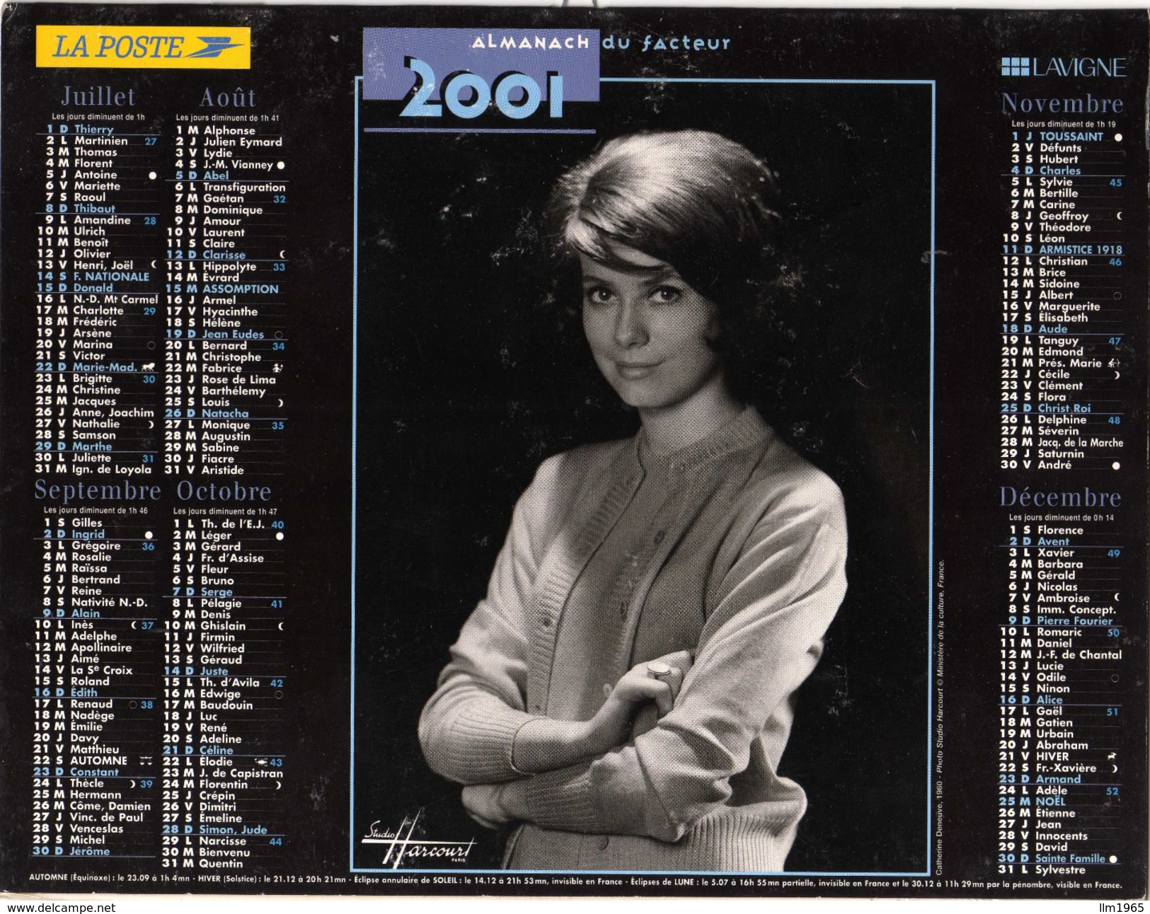 Calendrier Almanach La Poste PTT 2001 Catherine Deneuve Et Jean Rochefort - Formato Grande : 1991-00