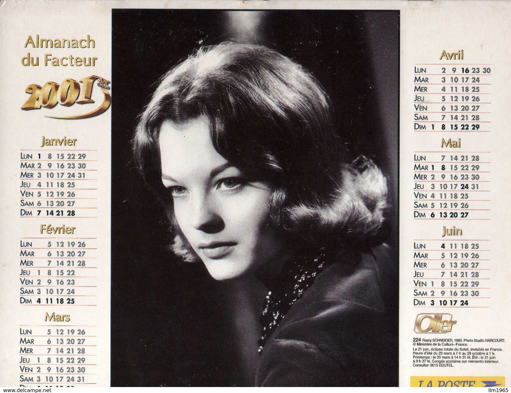 Calendrier Almanach La Poste PTT 2001 Romy Schneider Et Gérard Philippe - Grand Format : 1991-00