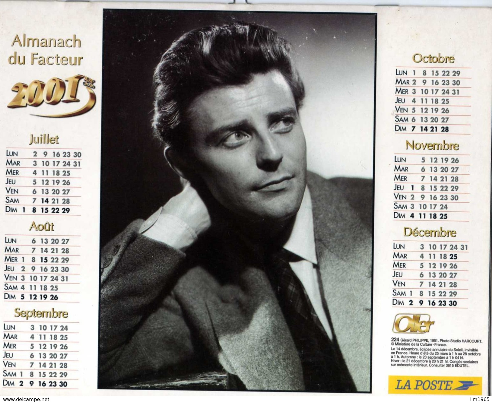 Calendrier Almanach La Poste PTT 2001 Romy Schneider Et Gérard Philippe - Grand Format : 1991-00