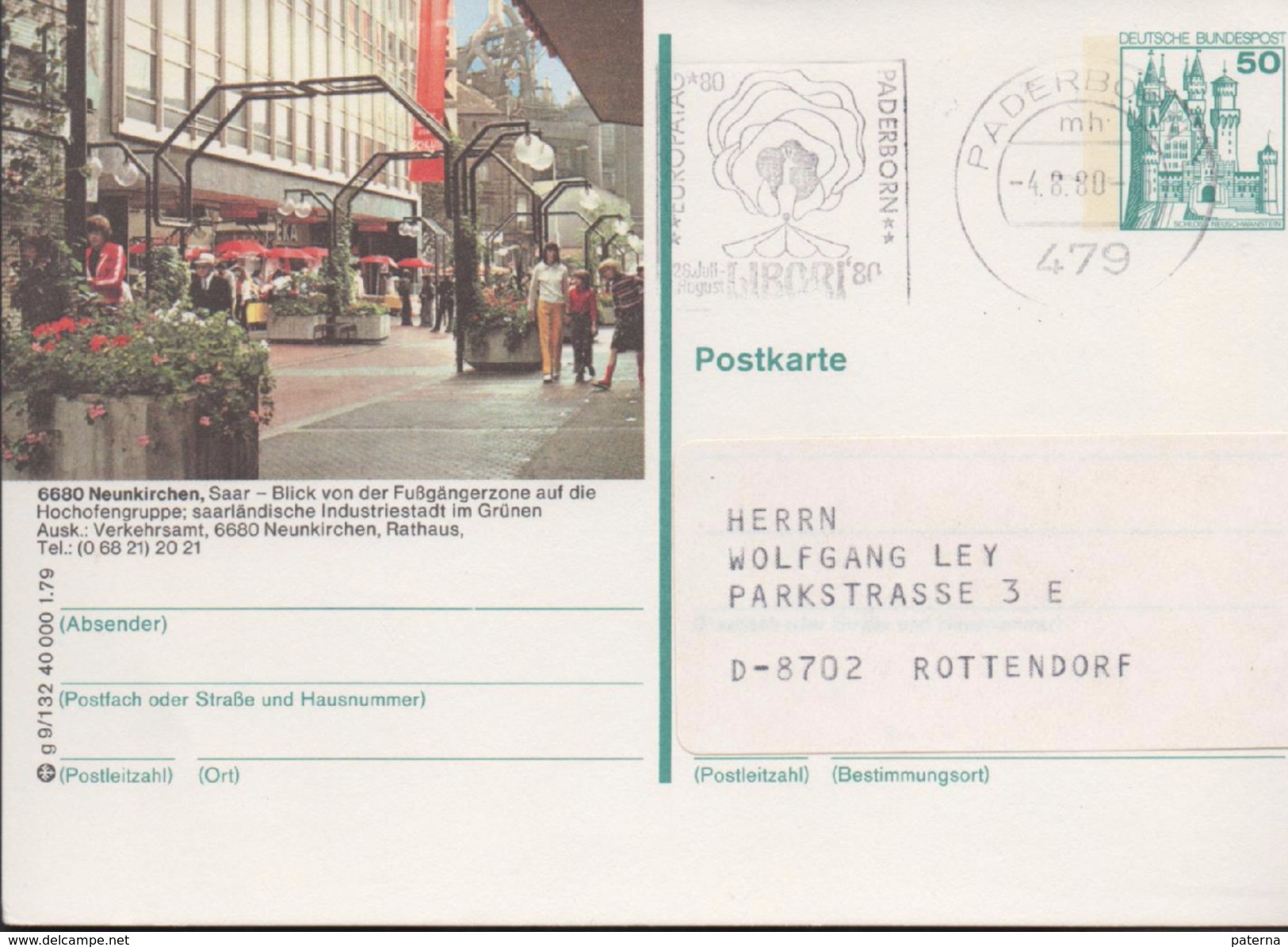 3137  Entero Postal Privado Paderborn 1980 - Cartes Postales Privées - Oblitérées