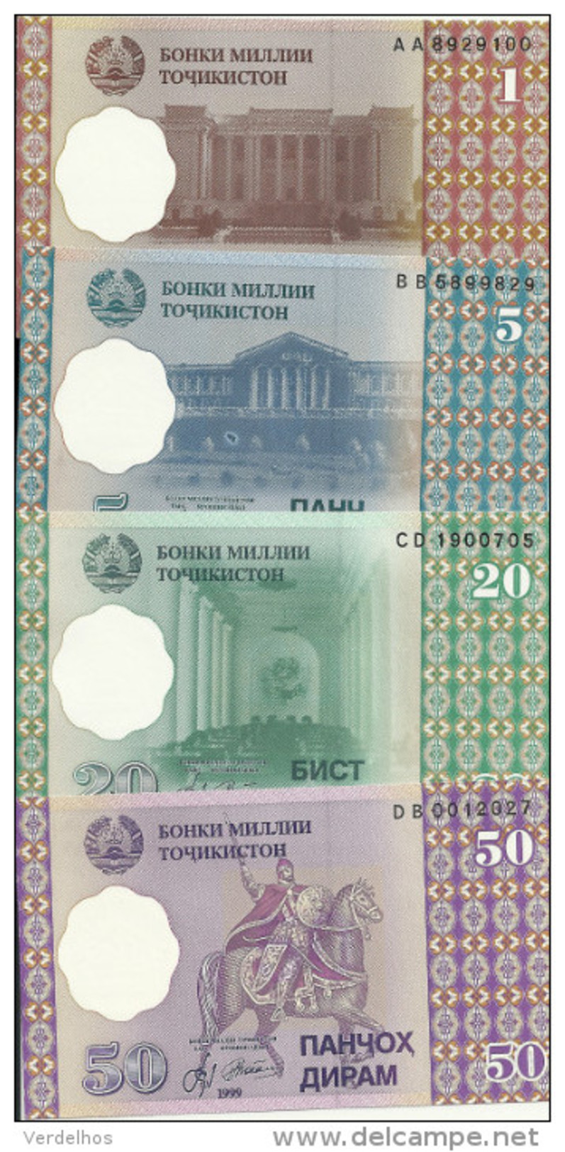 TADJIKISTAN 1-5-20-50 DRAM 1999 UNC P 10-11-12-13 ( 4 Billets ) - Tadjikistan