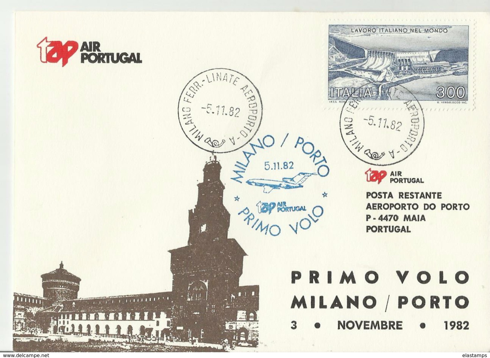 PORTUGAL Erst Flug Milano -Porto 1982 - Lettres & Documents