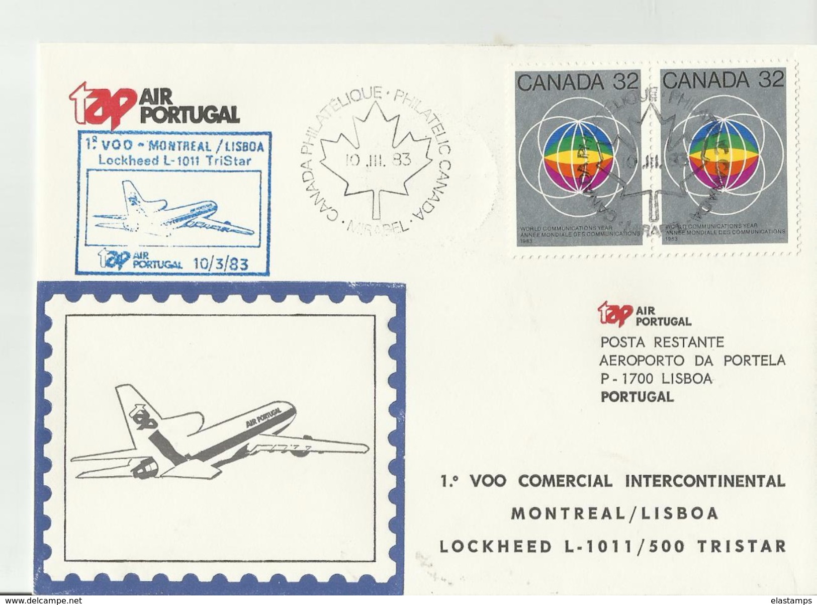 PORTUGAL Erst Flug Monteral -LIsbona  1983 - Lettres & Documents