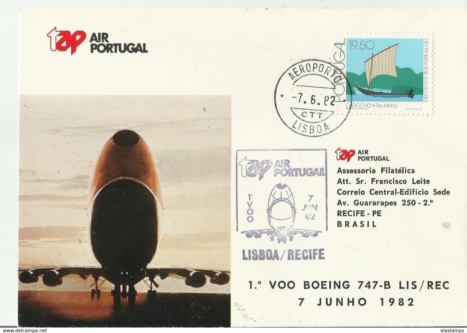 PORTUGAL Erst Flug  1982 Lisbona -Recife Brasil - Lettres & Documents