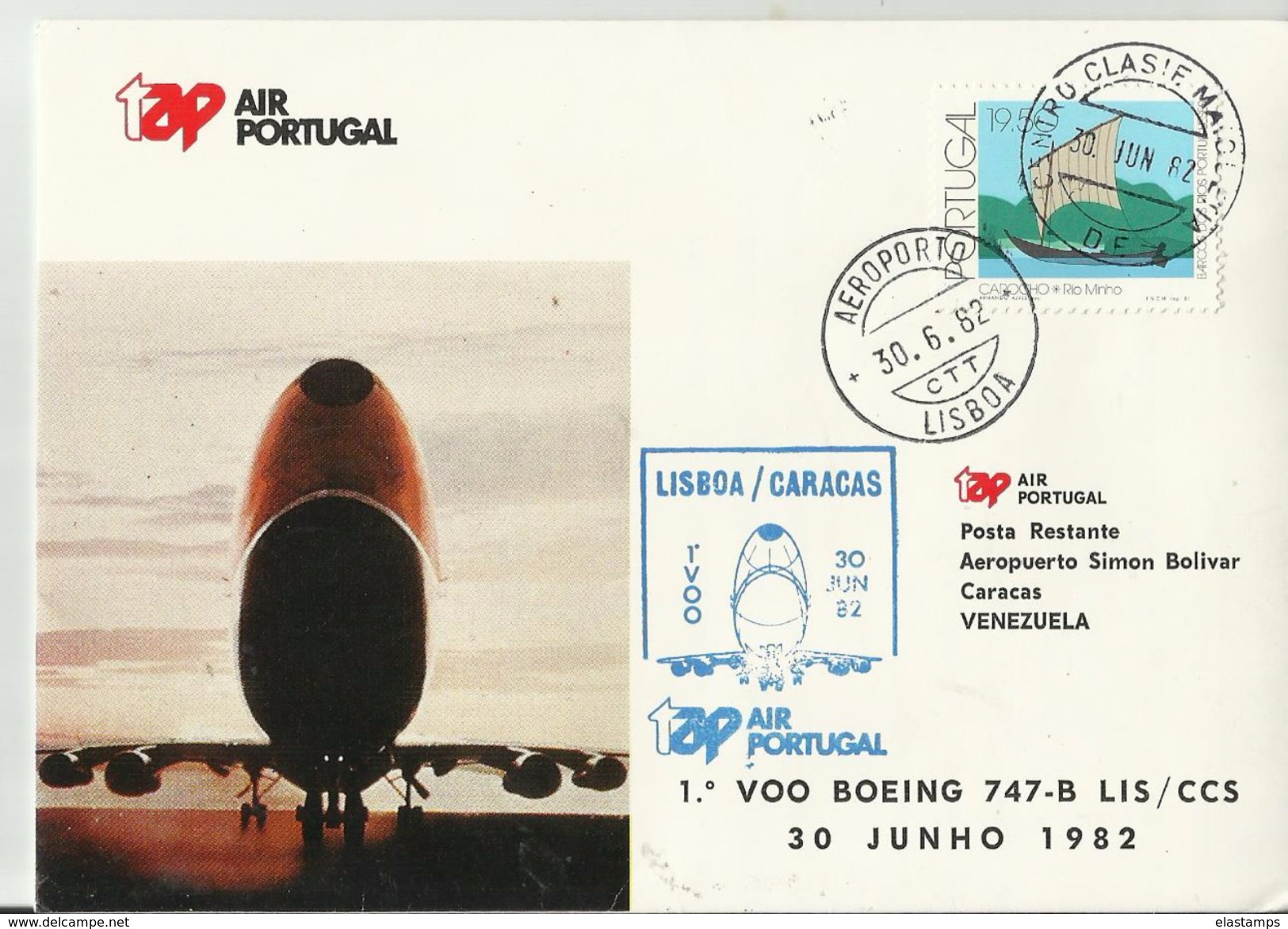 PORTUGAL Erst Flug  1982 Lisbona -Cracas - Lettres & Documents