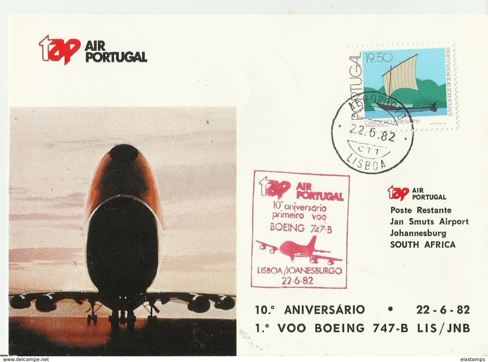 PORTUGAL Erst Flug  1982 Lisbona -Johannesburg - Lettres & Documents