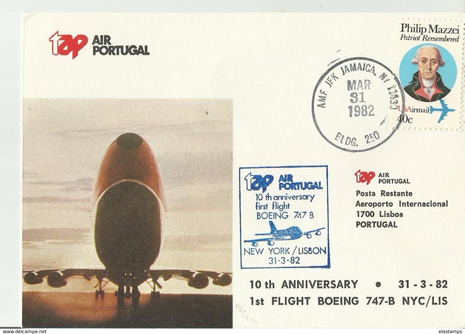 PORTUGAL Erst Flug  1982 Lisbona -NY - Lettres & Documents