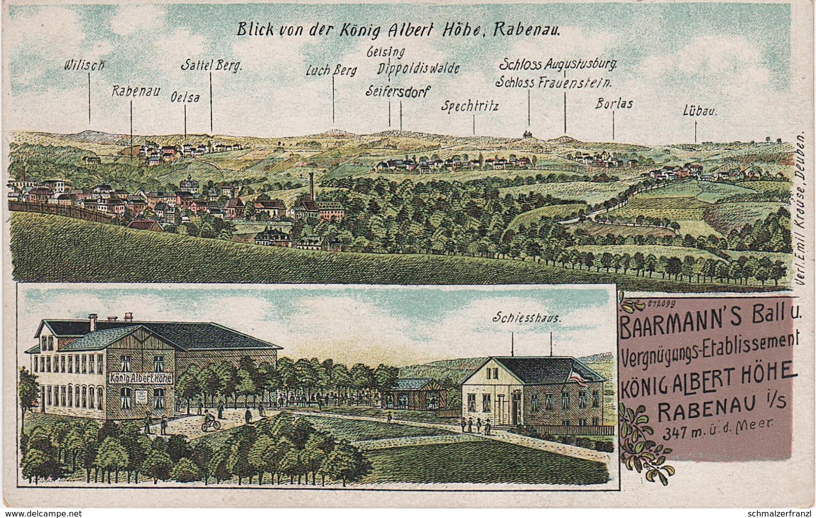 Litho AK Rabenau Blick Gasthof König Albert Höhe Alberthöhe Schiesshaus Bei Oelsa Spechtritz Borlas Wilisch Sattelberg - Rabenau