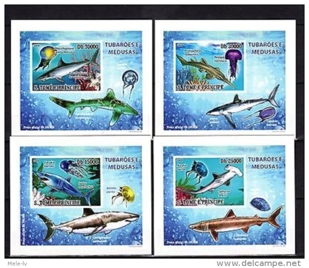 S.Tome 2009 Sharks Imperf. DeLuxe (Glossy Cardboard) MNH - Marine Life