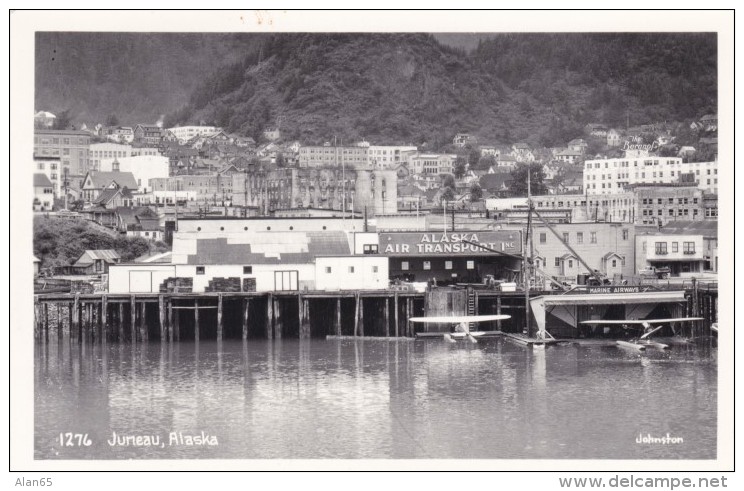 Juneau Alaska, Waterfront View From Water, Wharves Businsesses, Sea-plane, C1940s/50s Vintage Real Photo Postcard - Juneau