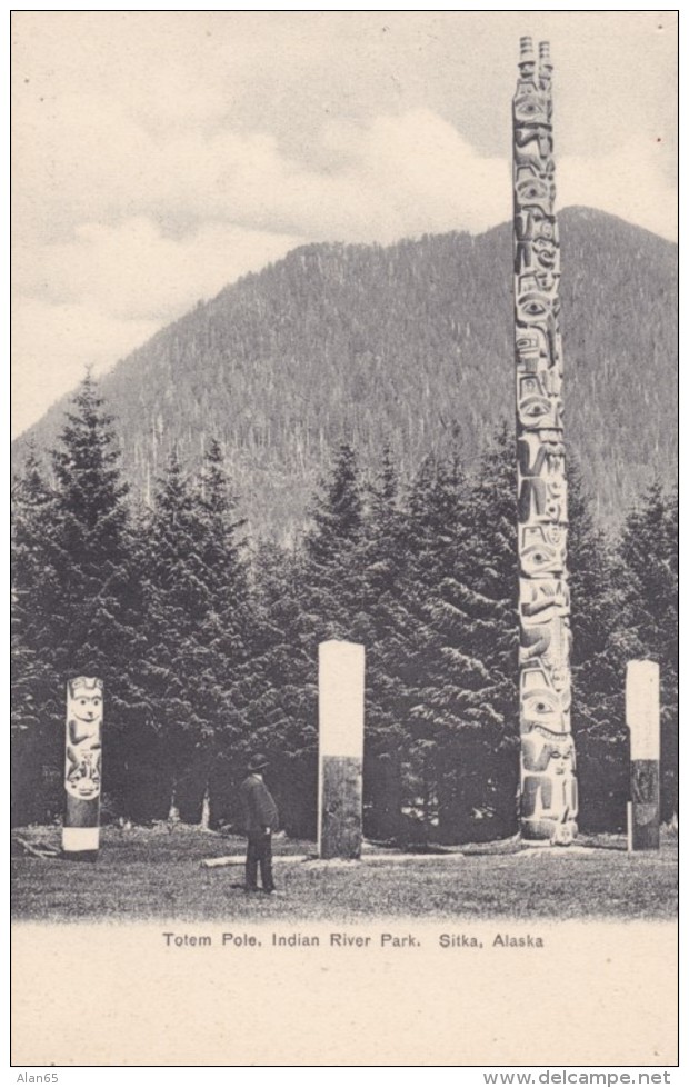 Sitka Alaska, Totem Poles Indian River Park, Native Art, C1900s Vintage Postcard - Sitka