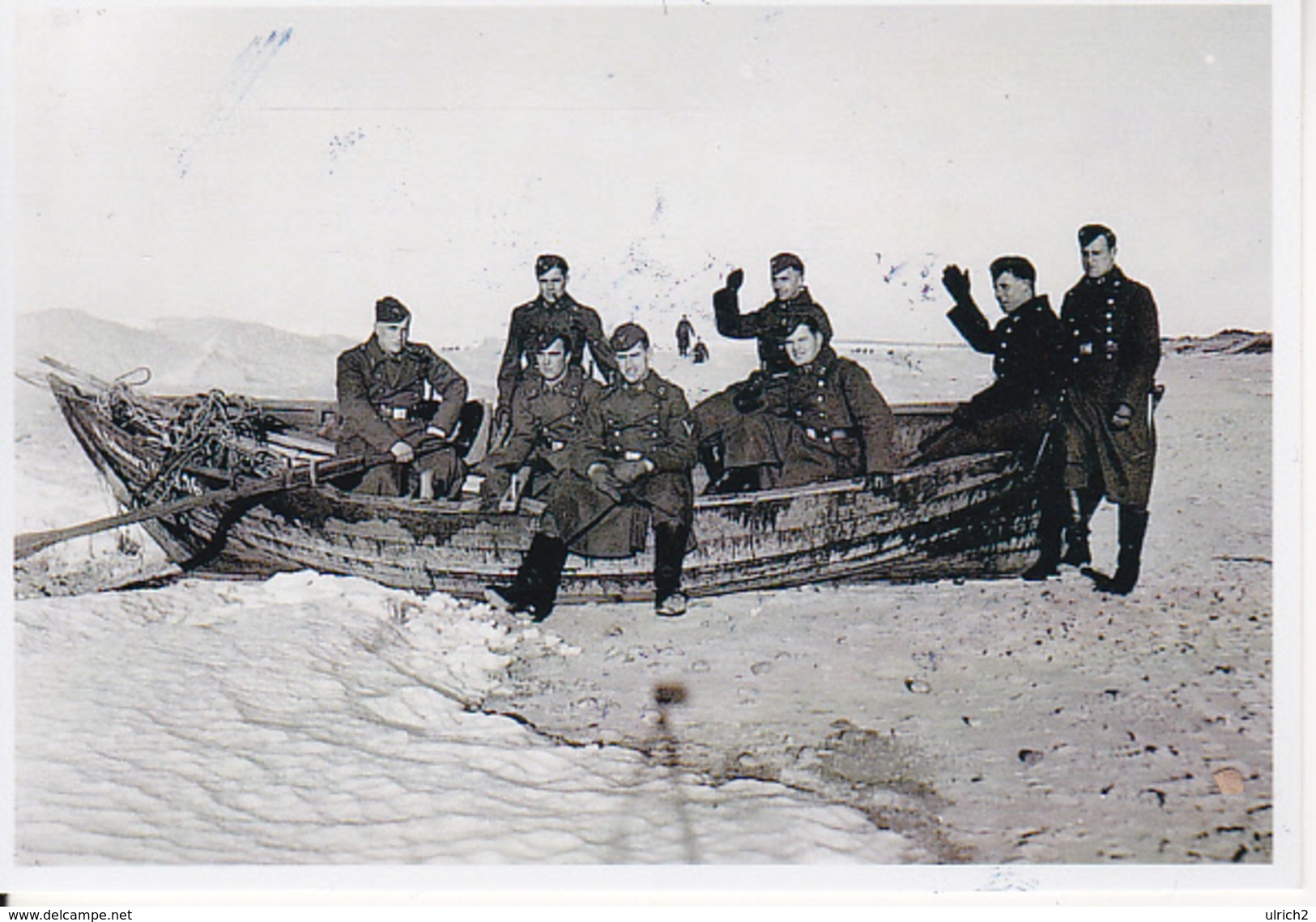 Foto Deutsche Soldaten Mit Ruderboot - 2. WK - 9*6cm - Repro (29188) - Sonstige & Ohne Zuordnung