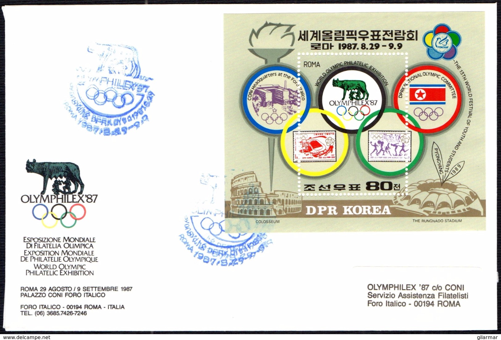 OLYMPIC GAMES - NORTH KOREA ROME 1987 - PARTECIPATION IN WORLD OLYMPIC PHILATELIC EXHIBITION - OLYMPHILEX ´87 - Estate 1988: Seul