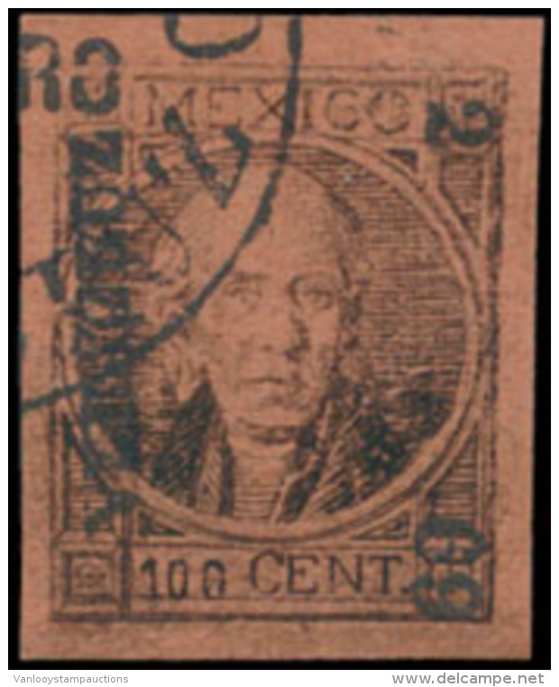 N&deg; 47 B '1868 Hidalgo 100R Zwart Op Roze - Mexico