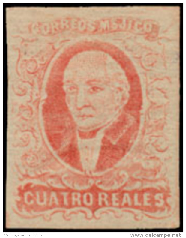 N&deg; 4 '1856 Hidalgo 4R Rood, Zonder Opdru - Mexico