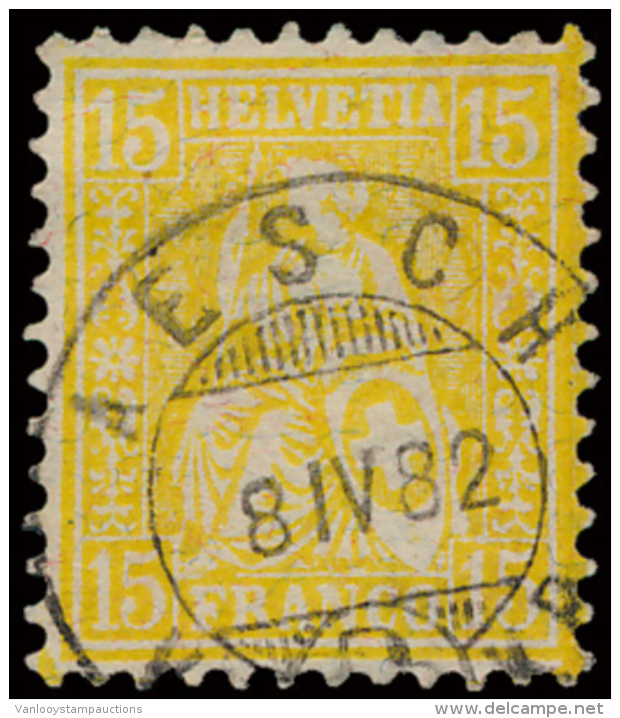 N&deg; 52 'Zittende Helvetia 1881, 15c Geel' - Andere & Zonder Classificatie