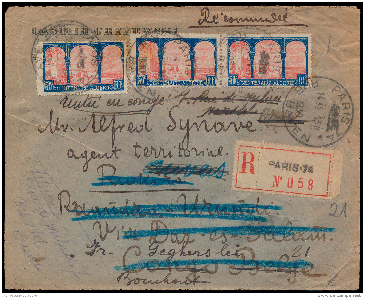 1930, Aangetekende Brief Van 'Paris 74' - Brieven En Documenten