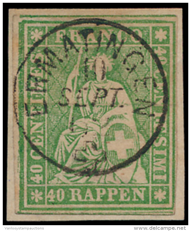 N&deg; 30 'Helvetia 40R Groen' Op Briefstukj - Gebruikt