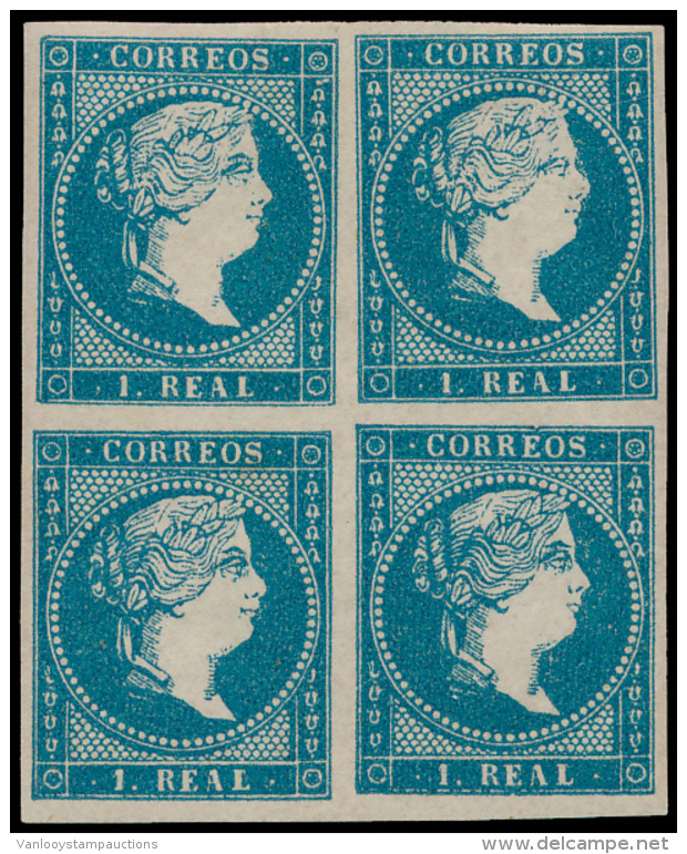 N&deg; 45 '1857, 1 Real Blauw' (blok Van 4) - Gebruikt