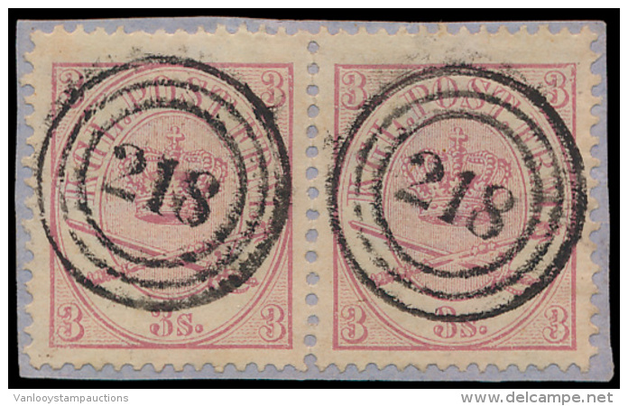 N&deg; 12 '1864, 3 S Lila' (Horizontaal Paar - Gebruikt