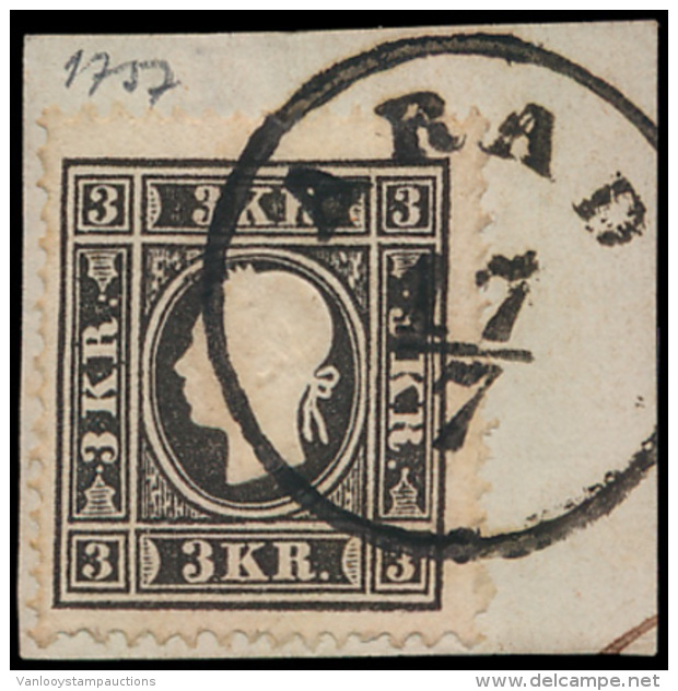 N&deg; 12 '3 Kr Zwart, Type II' Op Fragment, - Gebruikt