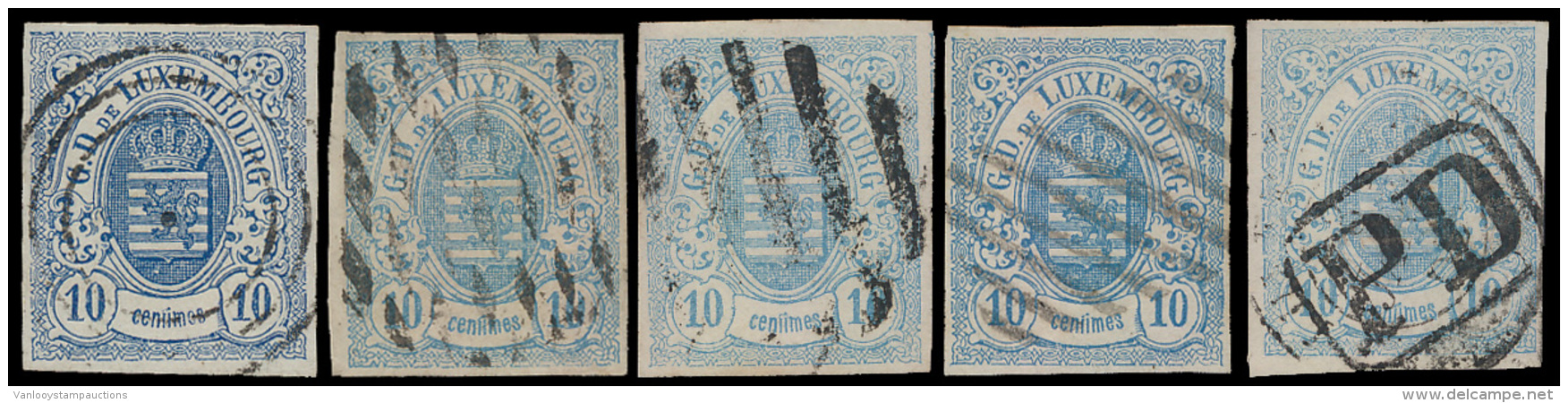 N&deg; 6a (4x) En 6b '10c Blauw Ongtand' 5 Z - 1852 Willem III