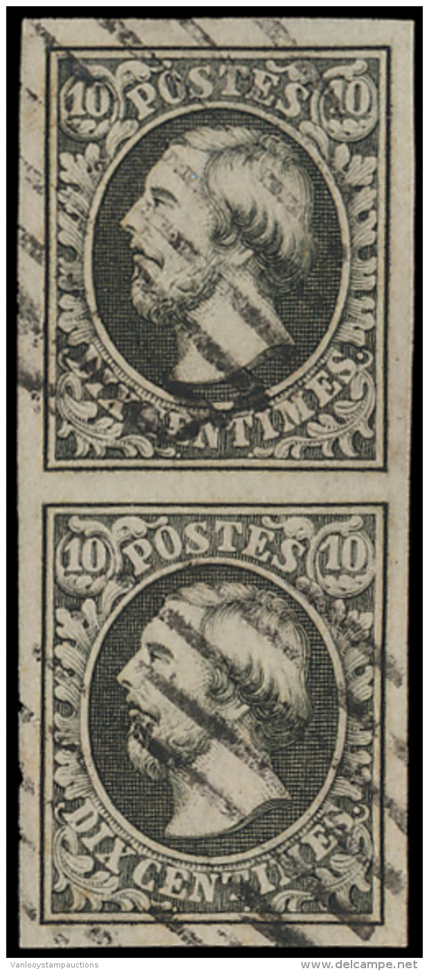 N&deg; 1f '10c Noir Fonc&eacute;' (Vertikaal Paar) - 1852 Willem III
