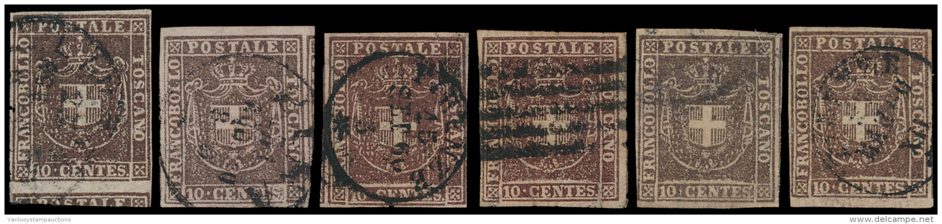N&deg; 19 '1860, 10 Cent. Bruin' (6x) Divers - Toscane