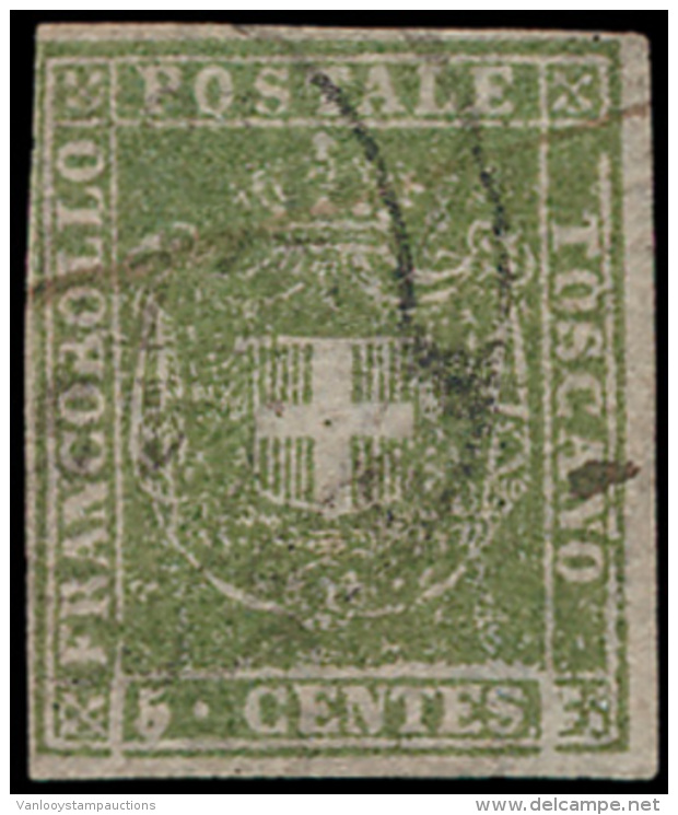 N&deg; 18a '1860, 5 Cent. Olijfgroen' Zm (Yv - Toscane