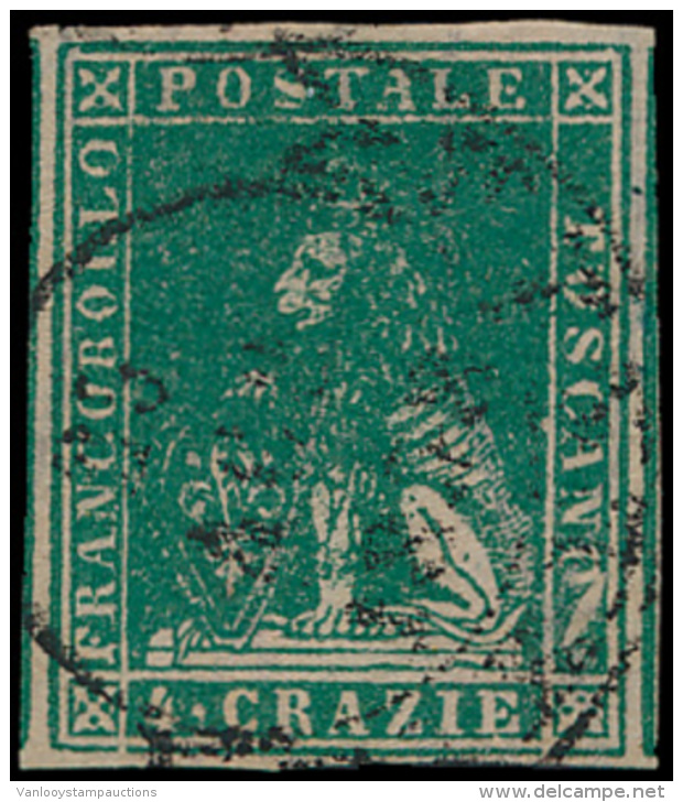 N&deg; 14 '1857, 4 Cr Groen' PRACHTIG Zegel - Toscane
